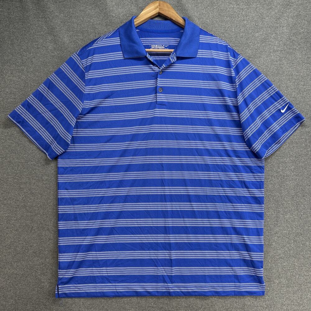 Nike Golf Polo Shirt Mens XL Blue Striped Dri-FIT Tour Performance Short Sleeve